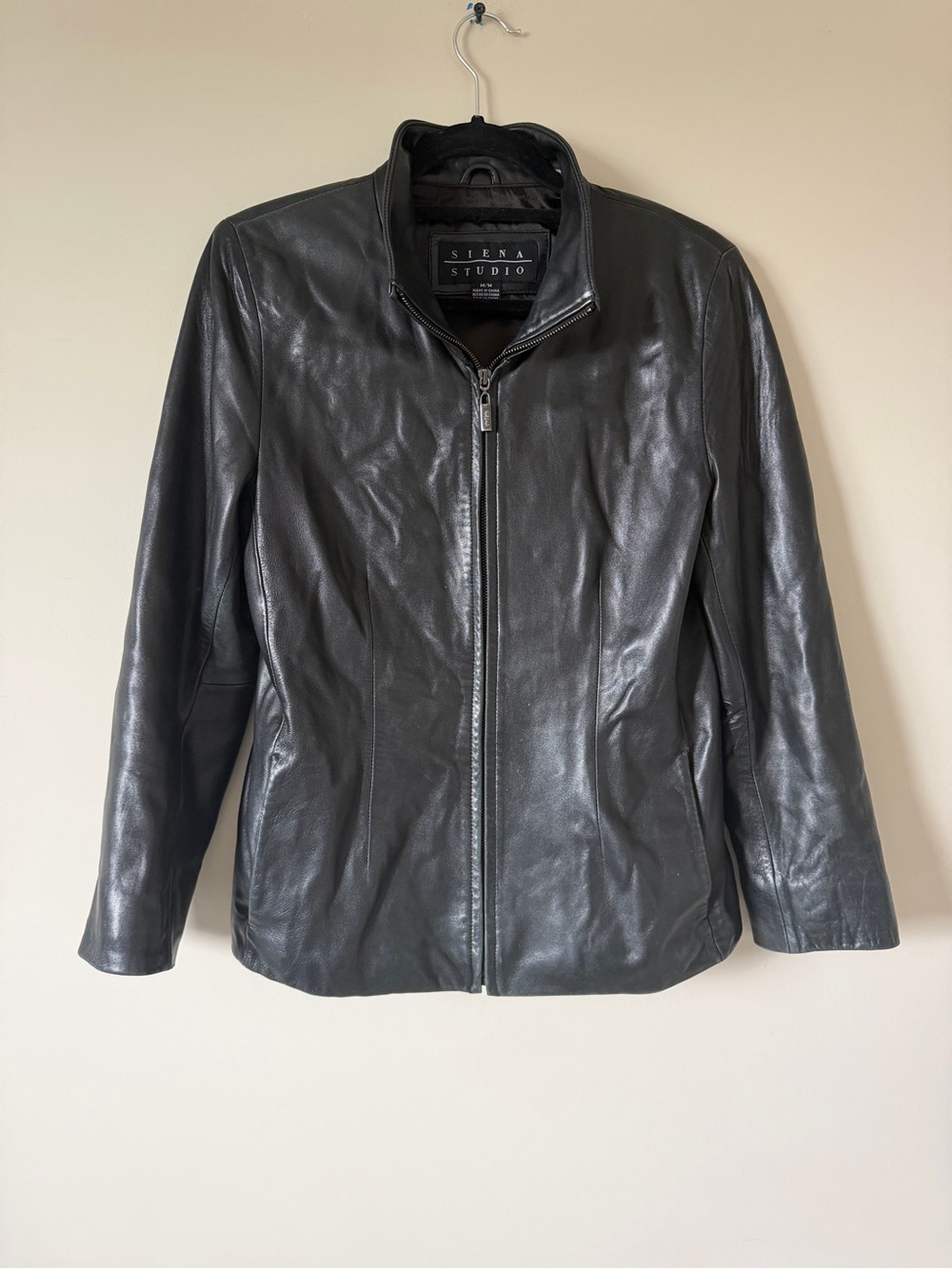Siena Studio Women's Black Leather Zip-Front Jacket Size M